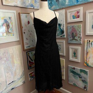 Express Black Lace Slip Dress Y2K Cowl Neck Midi Spaghetti Strap Coquette Witchy